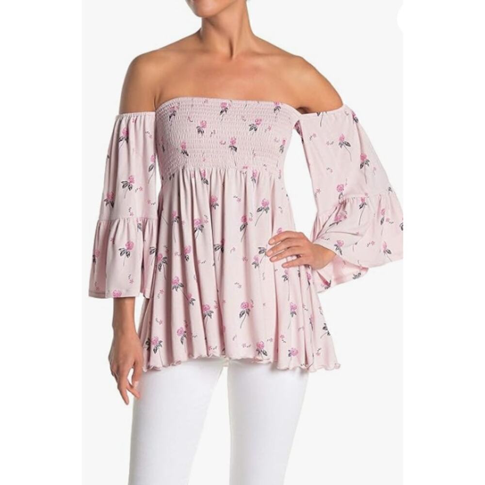 Free People off shoulder Lana Floral blouse womens S purple cottagecore romantic